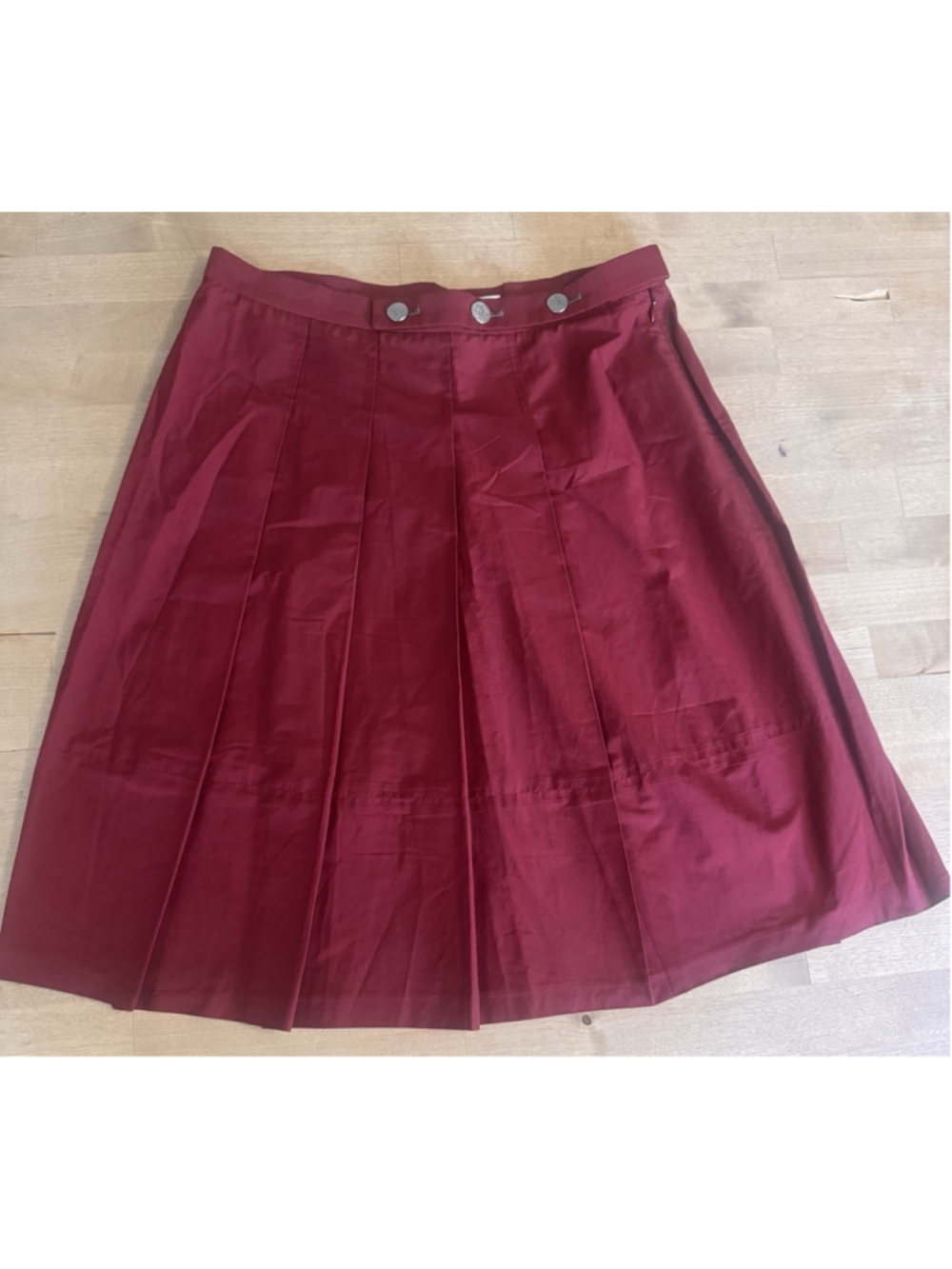 Gunex Red Burgundy Pleated A-Line Skirt Medallion Accent Made In Italy Size 8